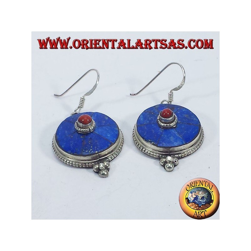 Nepalese earrings in silver with lapis and coral