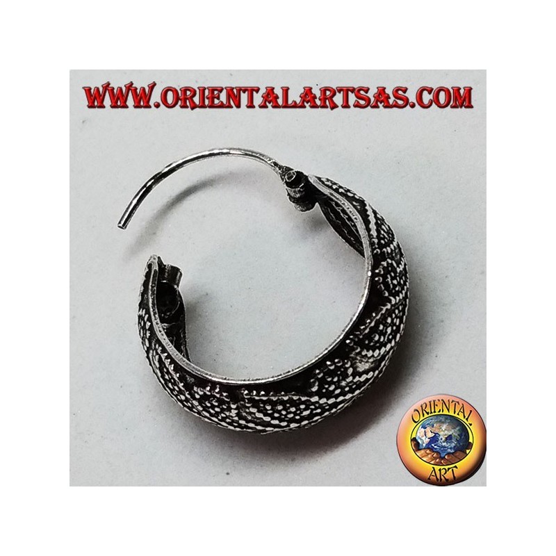 Boucles d'oreilles créoles larges arrondies ciselée 20 mm en argent (1)