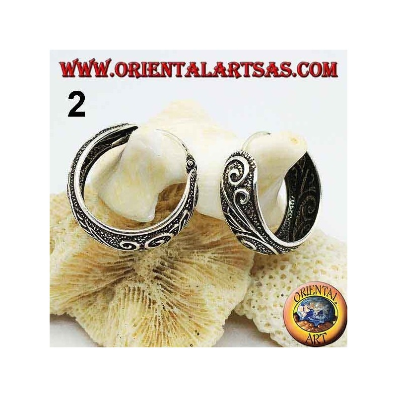 Boucles d'oreilles créoles larges arrondies ciselée 20 mm en argent (1)