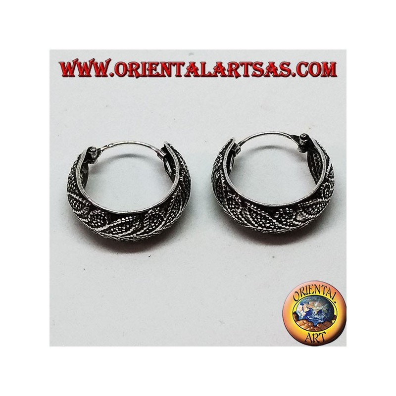 Boucles d'oreilles créoles larges arrondies ciselée 20 mm en argent (1)