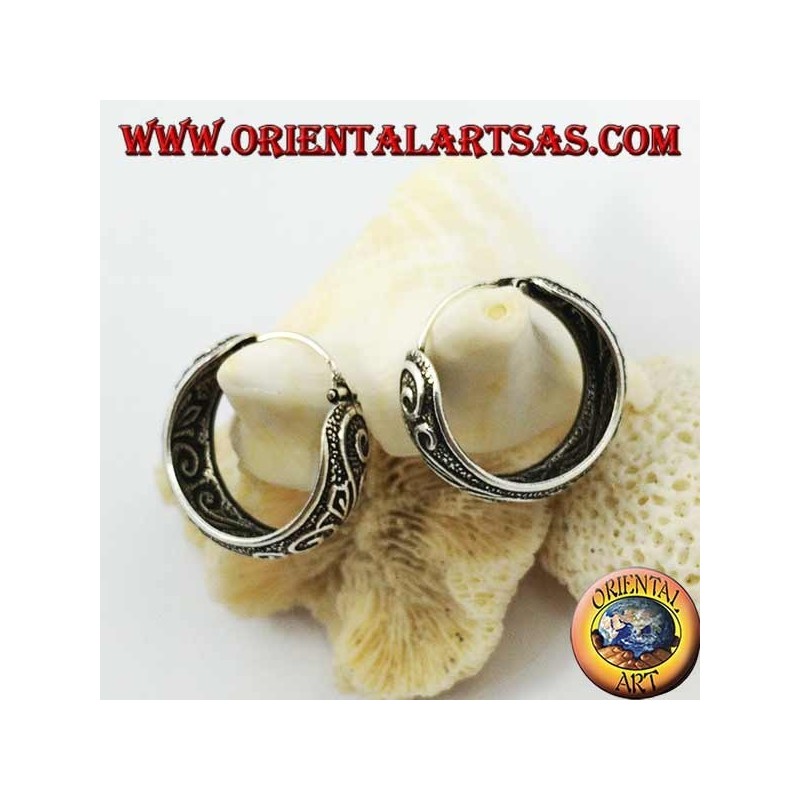 Aretes de plata de aro redondeado ancho cincelado de 20 mm (1)
