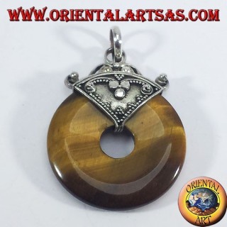 Silver pendant with tiger's eye Donut