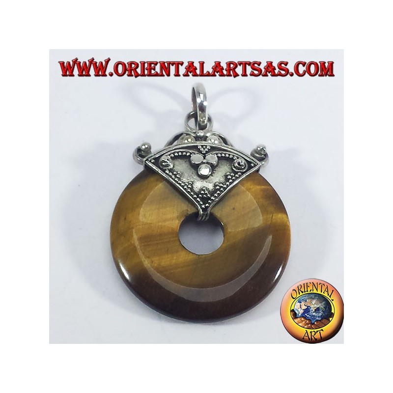 Pendentif en argent avec oeil de tigre Donut