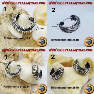 Silver earrings with a wide rounded 16 mm chiseled circle