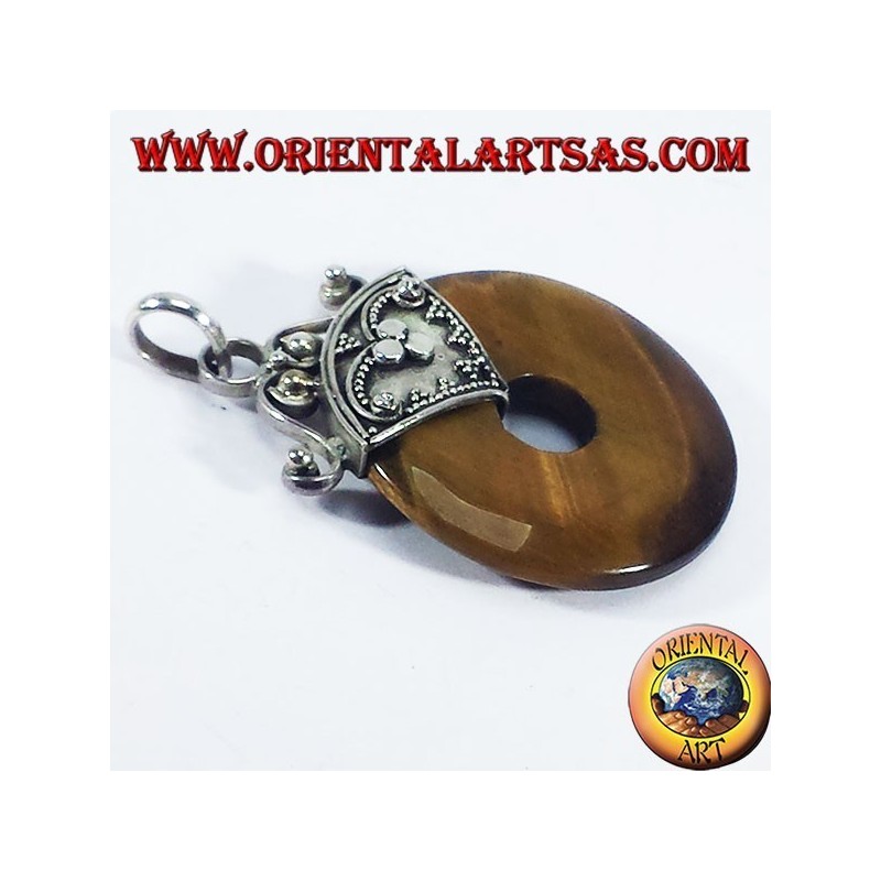 Pendentif en argent avec oeil de tigre Donut
