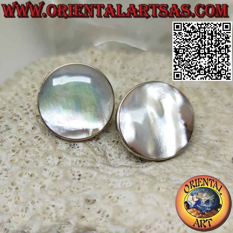Orecchini in argento da lobo con madreperla tonda piatta a filo bordo liscio da 18 mm Ø