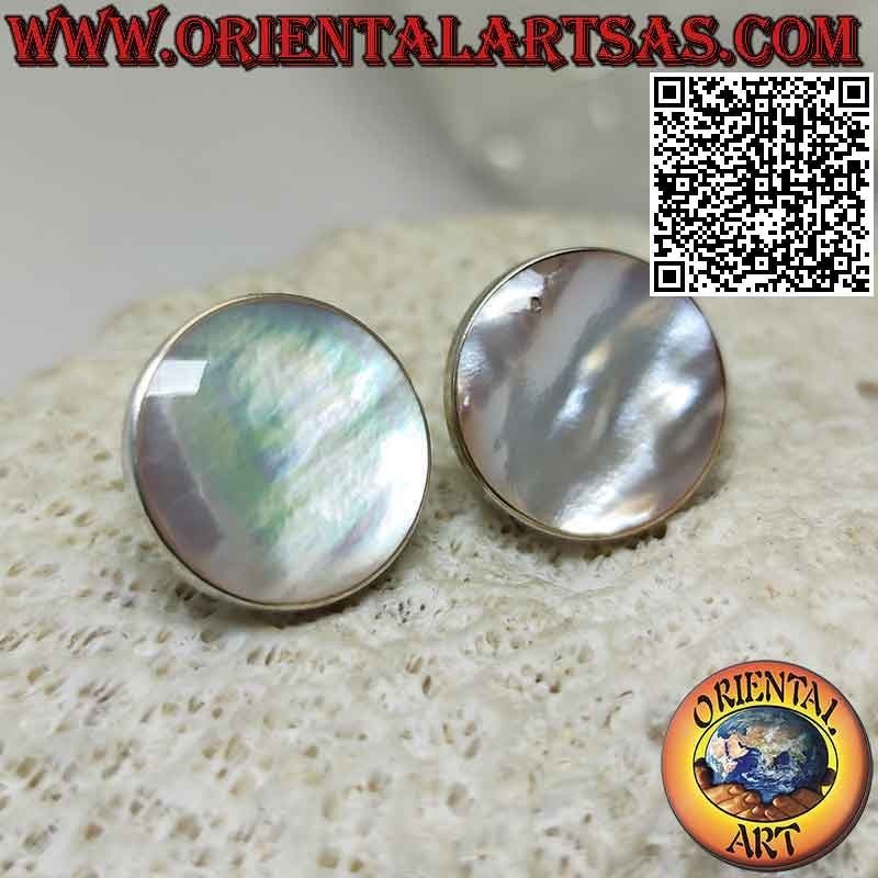 Boucles d'oreilles lobes en argent avec nacre ronde plate à bord lisse 18 mm Ø