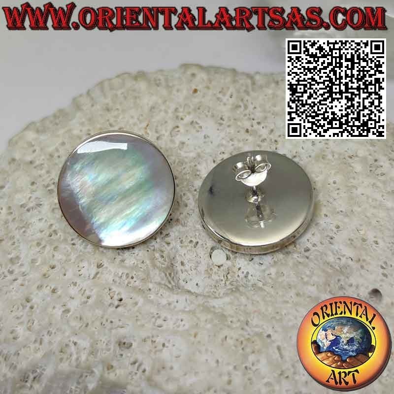 Orecchini in argento da lobo con madreperla tonda piatta a filo bordo liscio da 18 mm Ø