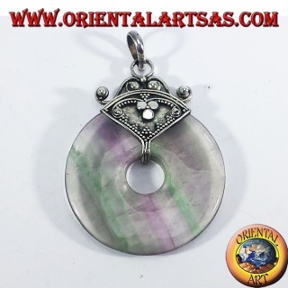 ciondolo d'argento con ciambella in Fluorite da 35mm.