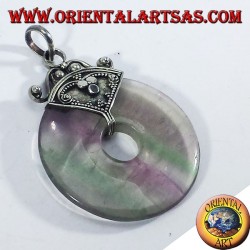Silver pendant with donut Fluorite 35mm.