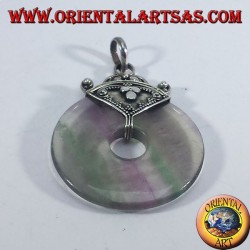 Silver pendant with donut Fluorite 35mm.