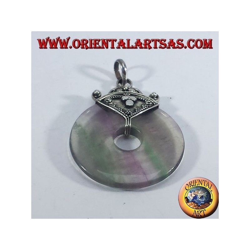 Silver pendant with donut Fluorite 35mm.