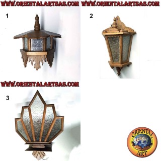 "Japan" style wall light in teak wood and arabesque glass (2)
