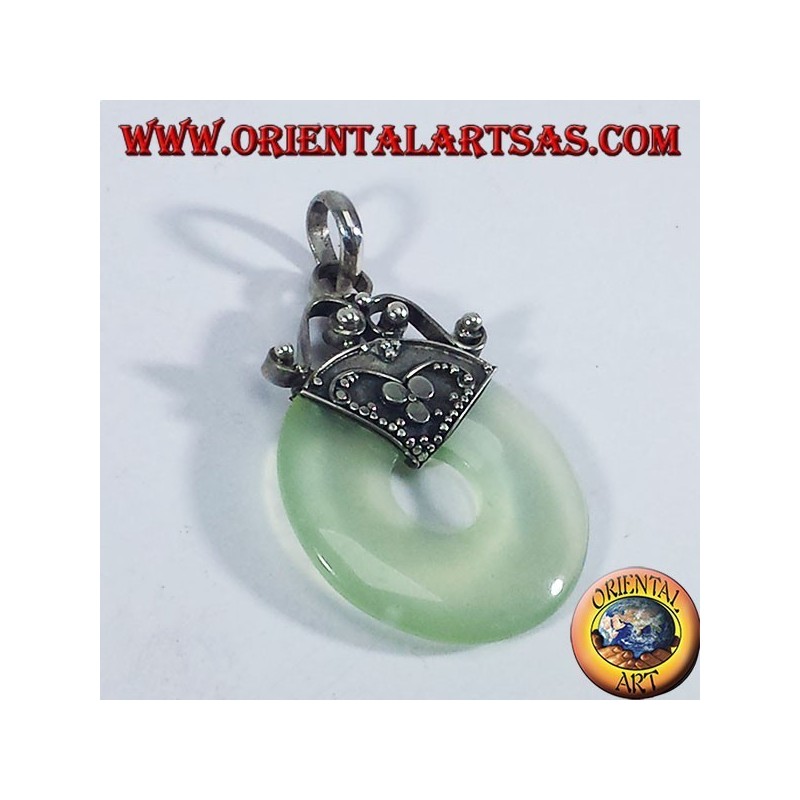Silver Pendant with donut Jade 30mm.