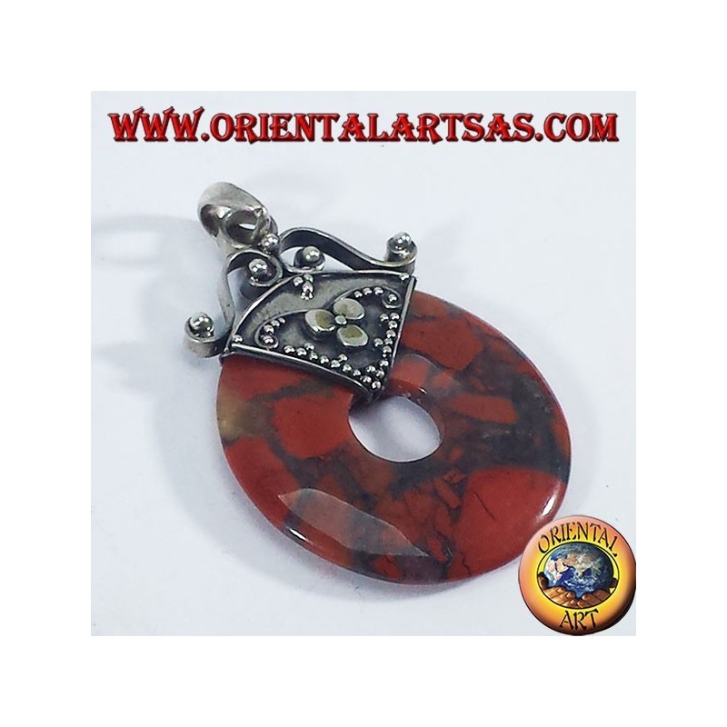 Pendentif en argent avec donut à Jasper 30 mm.