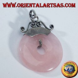 Colgante de plata con el buñuelo de cuarzo rosa de 30 mm.