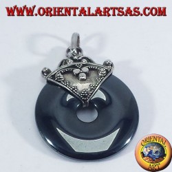 Silver Pendant with Hematite donut 30mm.