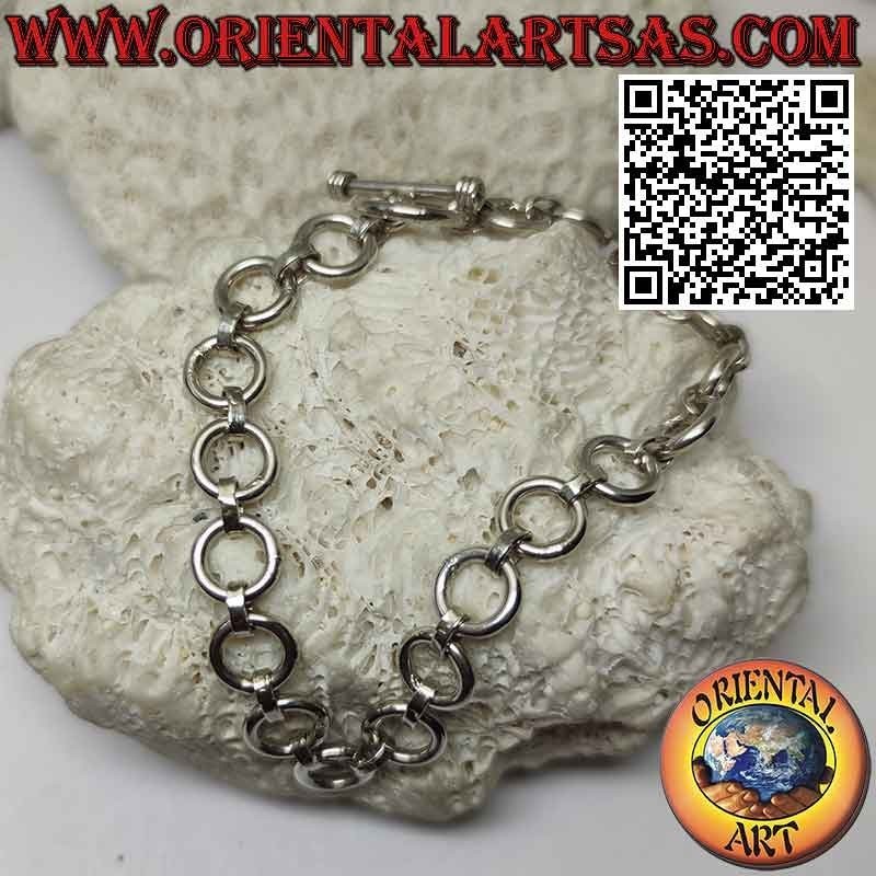 Bracelet chaîne argent plat avec anneaux ronds Ø 9 mm