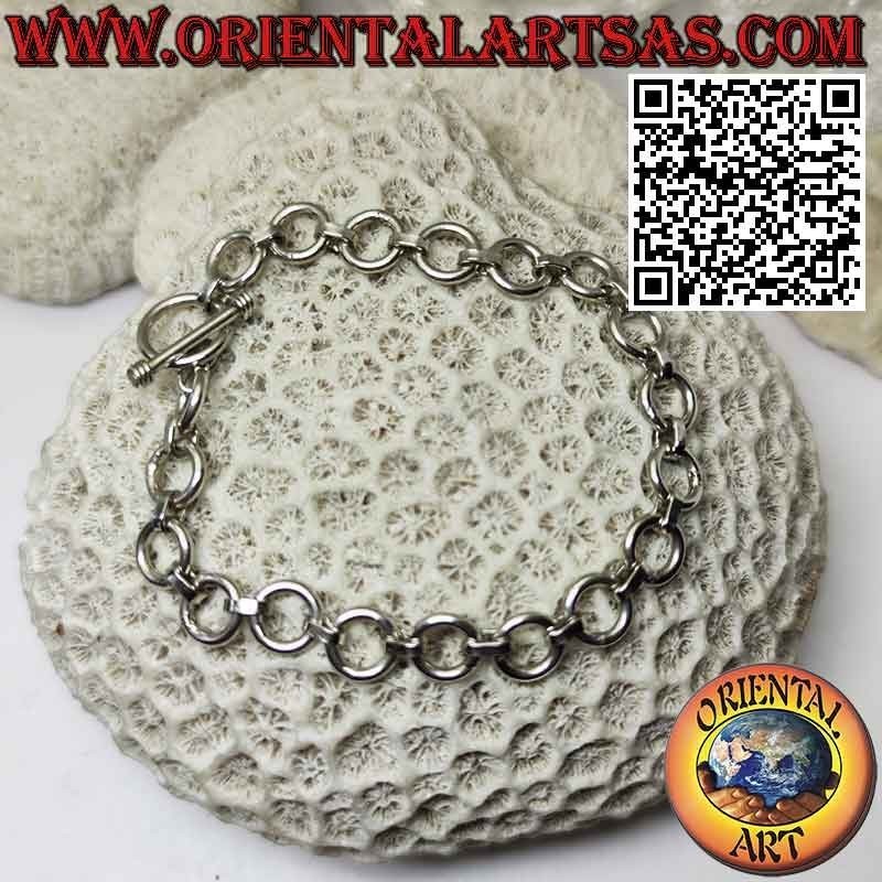 Bracelet chaîne argent plat avec anneaux ronds Ø 9 mm