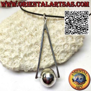 Silver pendant, rotating ball at the base of the isosceles triangle