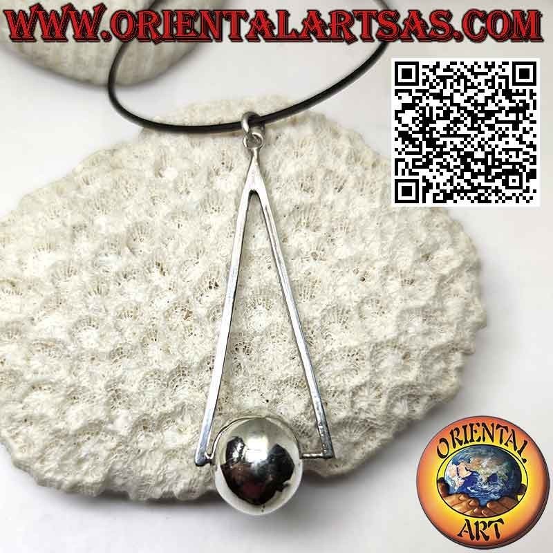 Silver pendant, rotating ball at the base of the isosceles triangle