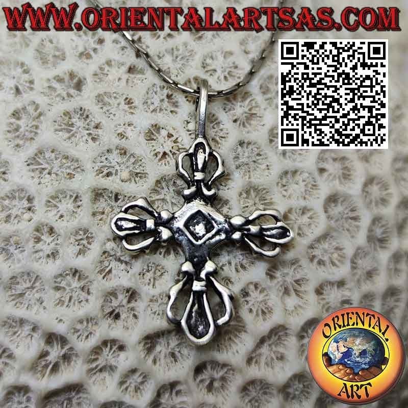 Colgante de plata, doble Dorje o Vishvajra plana (cruz tibetana)