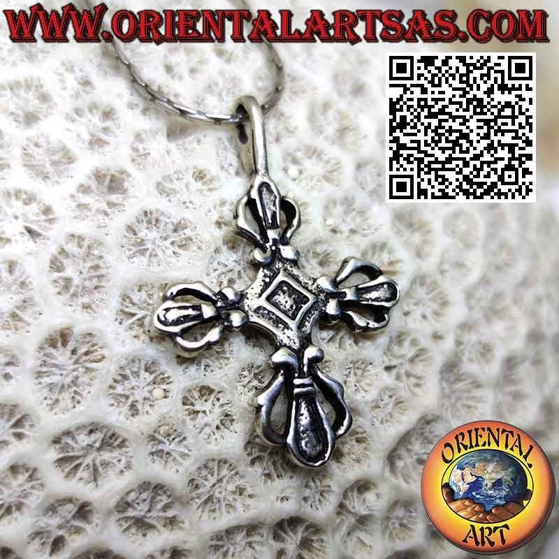 Colgante de plata, doble Dorje o Vishvajra plana (cruz tibetana)