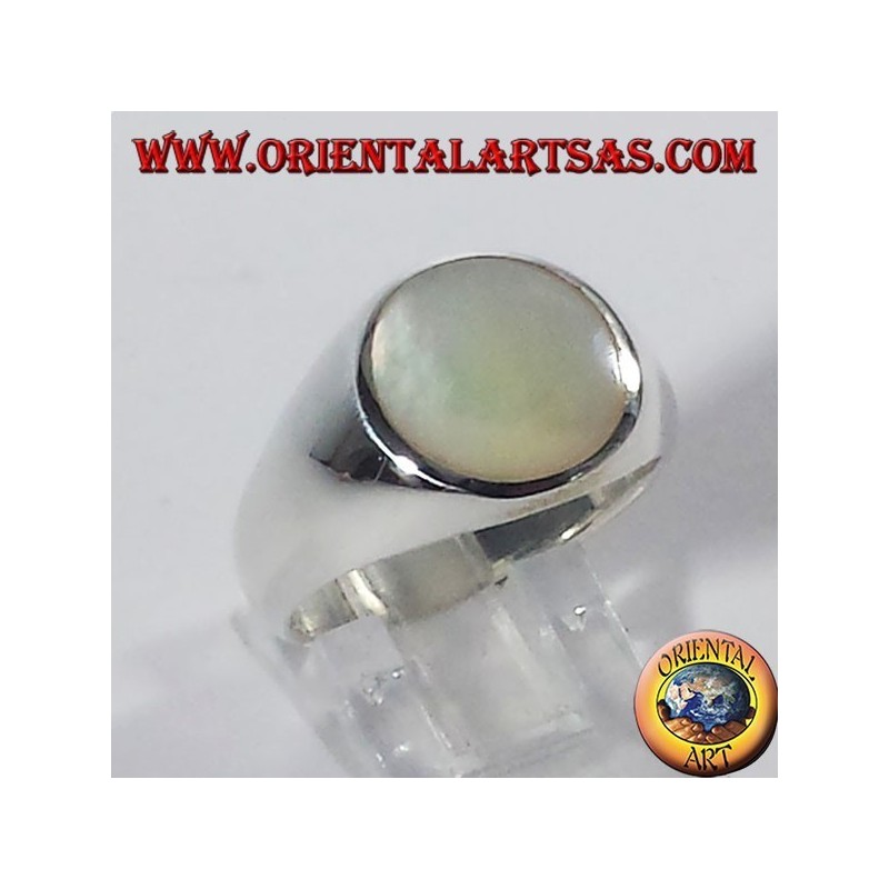 Bague en argent avec nacre de perle ronde