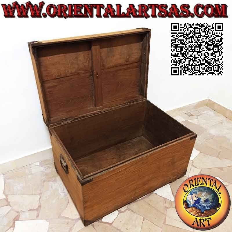 Cassapanca antica originale con angoli rinforzati in ottone in legno di teak da 70 cm