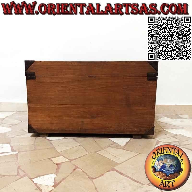 Cassapanca antica originale con angoli rinforzati in ottone in legno di teak da 70 cm