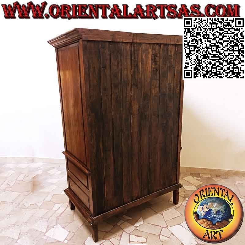 Despensa con 6 cajones y tapa abierta con marco / friso floral grabado en madera de teca envejecida