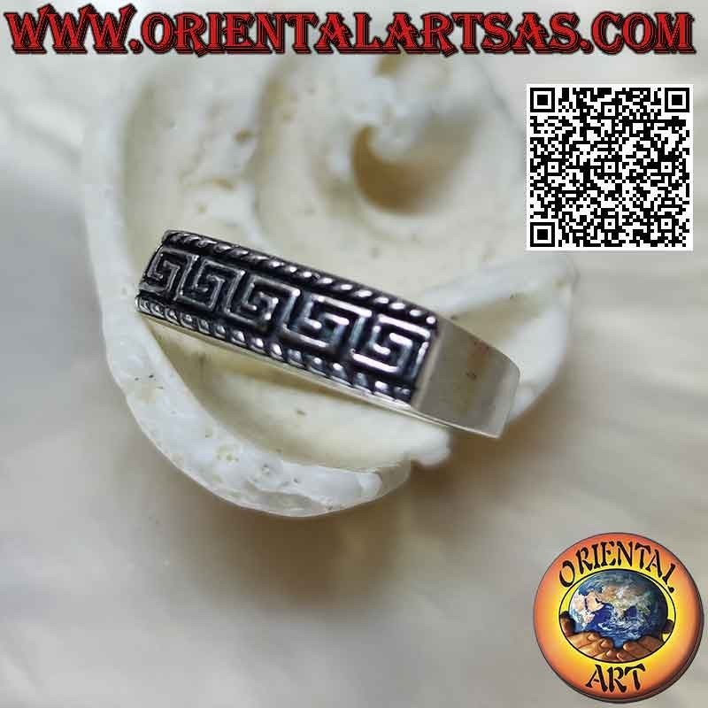 Anello Rettangolare con Greche a Bassorilievo Argento 925 | Oriental Art