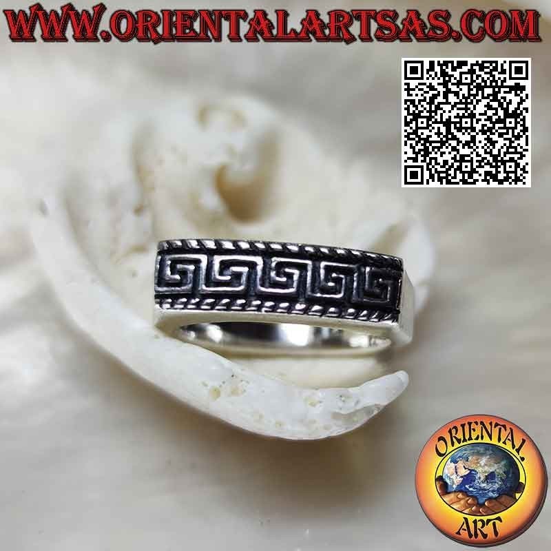 Rechteckiger Ring mit Griechischem Schliffmuster 925 Silber | Oriental Art
