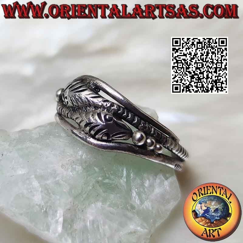 Anello Due Serpenti Avvolti Teste Opposte Argento 925 | Oriental Art