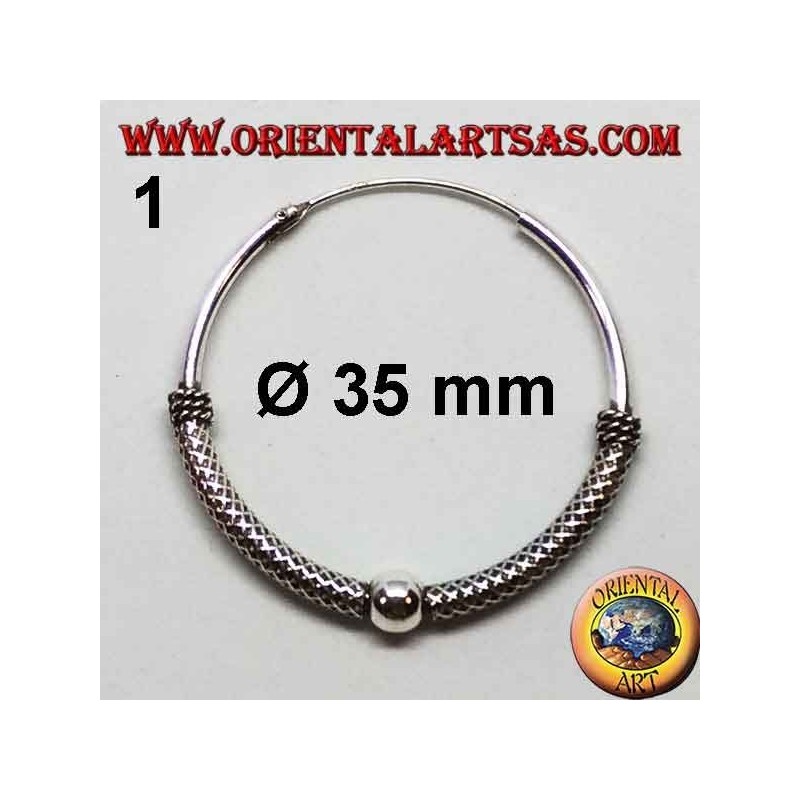 Boucle d'oreille en argent 925 ‰, cercle usiné, diamètre 35 mm (1)