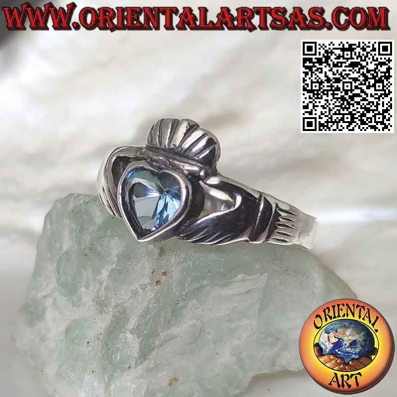 Anillo Claddagh Irlandés Corazón Topacio Azul Plata 925 | Oriental Art