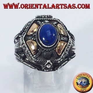 Silberring bringt mit Gold Gift und Lapislazuli Blutplättchen