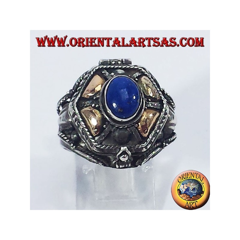 Silver ring brings poison with gold and lapis lazuli platelets