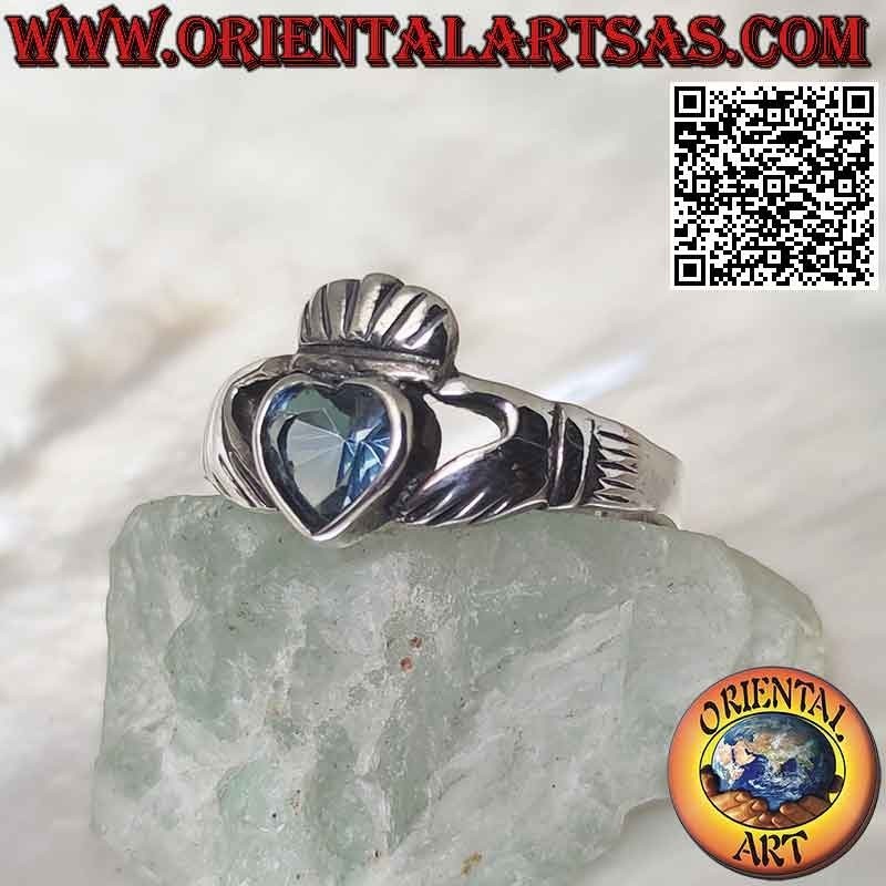 Anillo Claddagh Irlandés Corazón Topacio Azul Plata 925 | Oriental Art