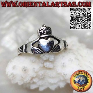 Anillo de plata Claddagh irlandés clásico (amor, lealtad y amistad) con corona punteada