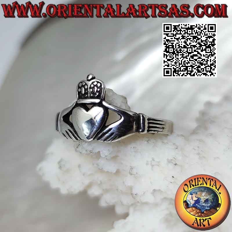 Classic Irish Claddagh (Love Loyalty and Friendship) silver ring with dotted crown