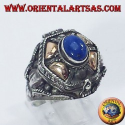 Anillo de plata trae veneno de oro y lapis lazuli de plaquetas