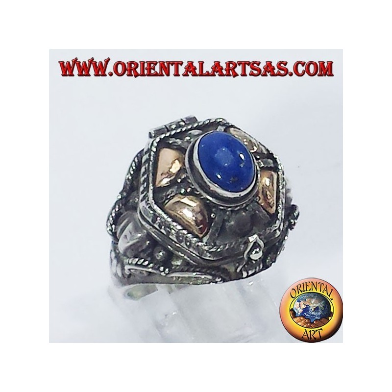 Bague en argent apporte le poison d'or et de lapis lazuli plaquettes