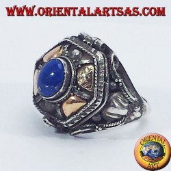 Anillo de plata trae veneno de oro y lapis lazuli de plaquetas