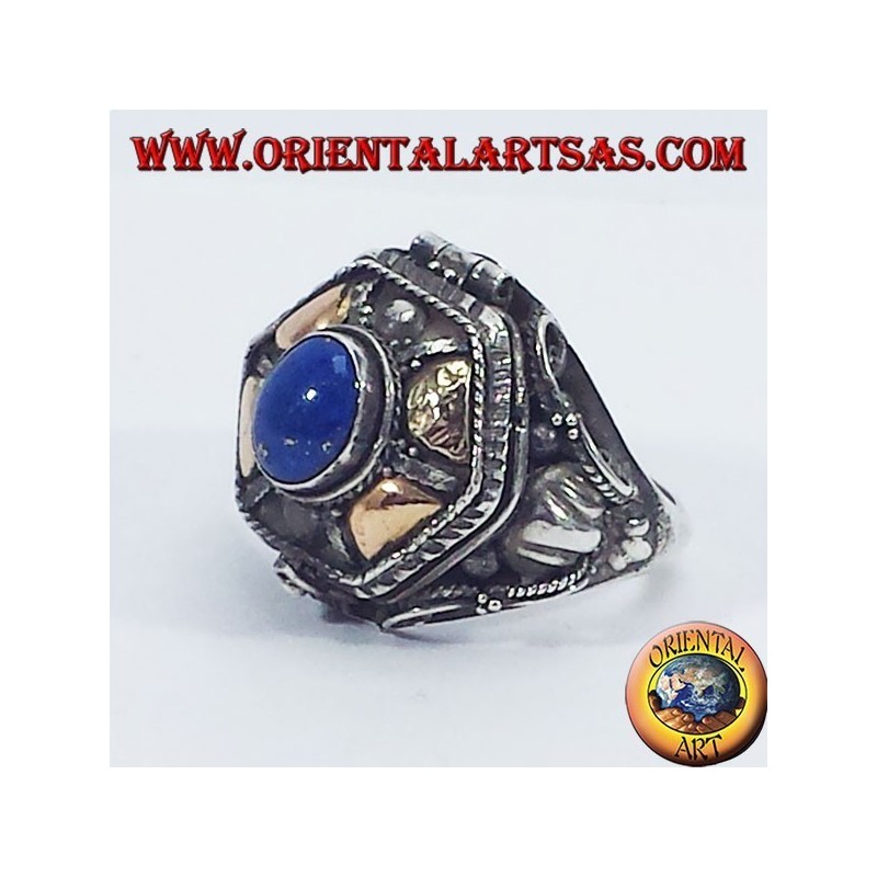 Silver ring brings poison with gold and lapis lazuli platelets