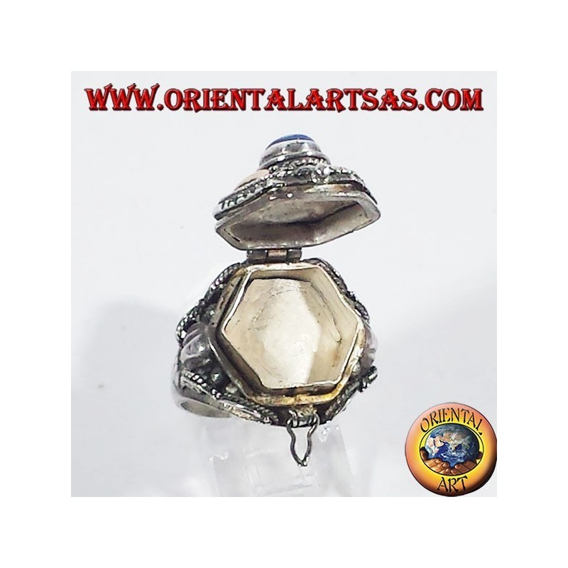 Bague en argent apporte le poison d'or et de lapis lazuli plaquettes