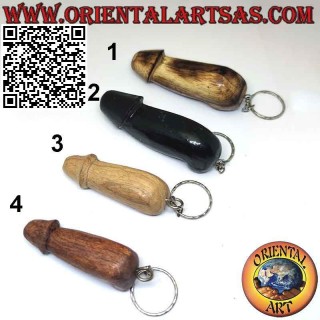 Llavero de metal con "pene o falo" en madera hecho a mano