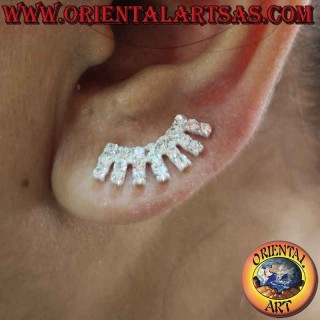 Climbing silver earring (climber) with rows of white zircons