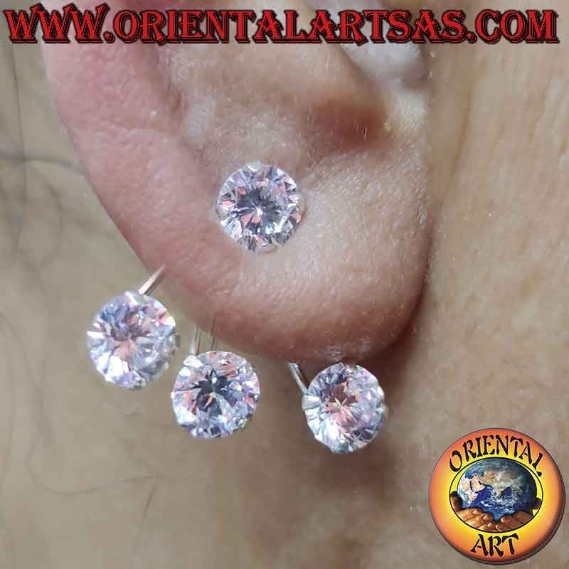 Climbing silver earring (climber) with lobe zircon and fan with three final round zircons