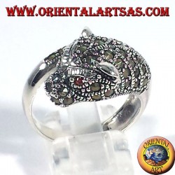 Anello d'argento Tigre con marcasite ed occhi di rubino